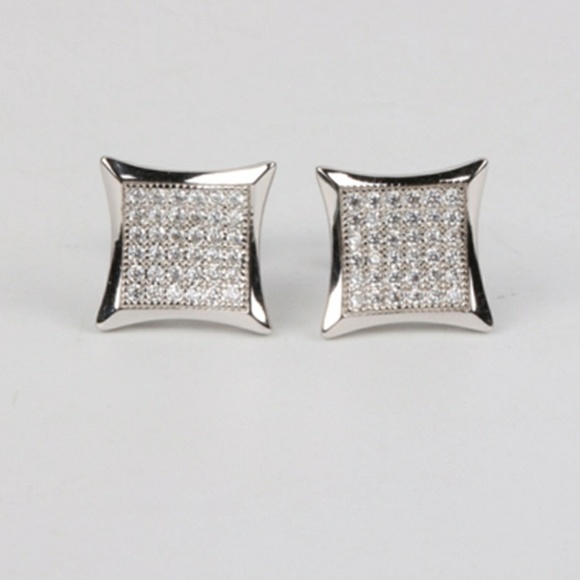 Iced Out Custom 925 Silver Studded Earrings - Picture 4 of 5
